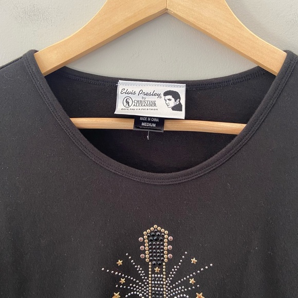 NWOT Elvis Presley by Christine Alexander Bedazzled Sequin Guitar Cotton Shirt - Picture 2 of 4